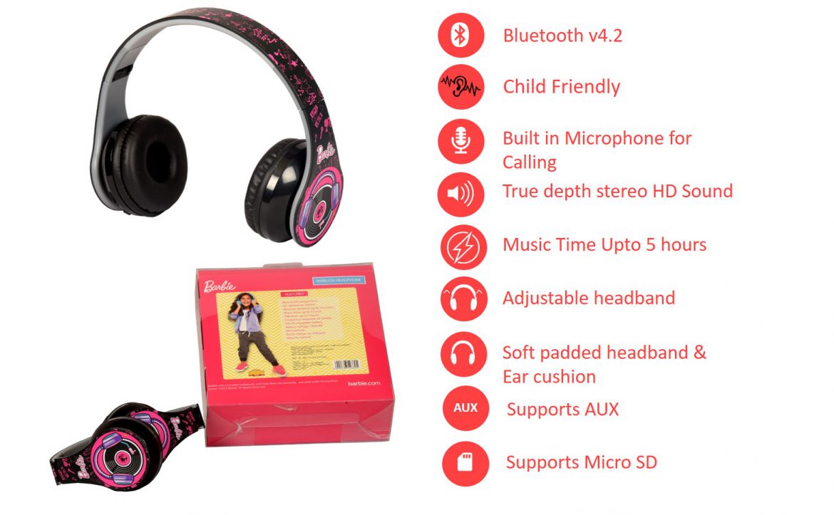 Barbie Shuffle Pro Bluetooth Headphones Ramson Industries headphones for girls